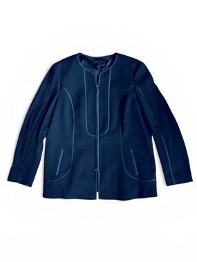 Escada Women’s Sz L Black Contrast Piping Full Zip Blazer Jacket